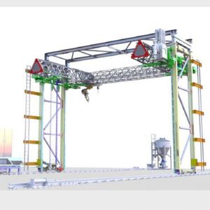 Platz 6: ImprimereDas Schweizer Unternehmen Imprimere möchte laut eigenen Worten die Bauindustrie digitalisieren. Dazu bietet die Firma einen 3D-Drucker, der wie ein Roboterarm an einem Portal hängt. So besitzt der Drucker lange Verfahrwege und kann ein ganzes Haus erstellen. Einzige Bedingung: Man benötigt einen festen Untergrund – am besten ein Fundament – als Aufstellort.(Bild:  Imprimere)