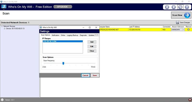 Anpassen der IP-Range, die Who Is On My Wifi im WLAN scannen soll. (Bild: Joos - Softonic)