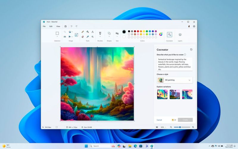 Microsoft integriert den KI-Bildergenerator DALL-E von OpenAI in Paint, um mit der generativen KI Bilder zu erstellen. (Bild: Microsoft)