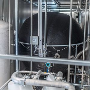 Kohlendioxid aus der Luft wird für die Erzeugung des Synthesegases benötigt, das dann zu Methanol und am Ende in synthetisches Benzin umgewandelt wird. Die Blase im Bild dient der CO2-Speicherung.(Bild:  Boge)