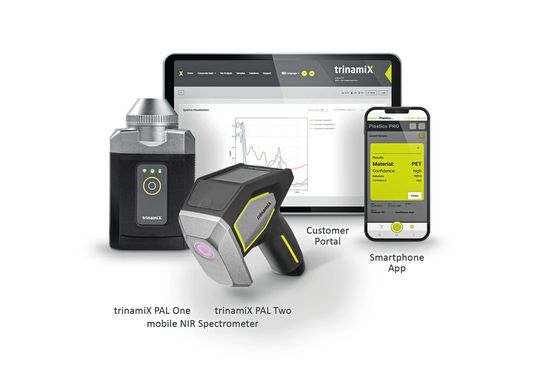 Tragbare NIR-Spektrometer und cloudbasierte Datenanalyse zur mobilen Identifizierung von Kunststoffen(Bild:  trinamiX GmbH)