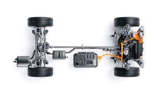 
Das neue Hybridsystem von Hyundai Motor Groupp kombiniert eine eroße Batterie und bis zu vier Motoren. (Bild: Hyundar Motor Group)