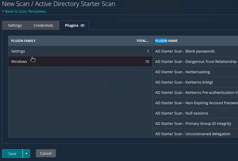 Der Active Directory Starter Scan listet die verwendeten Plugins für AD-spezifische Prüfungen. (Bild: Joos)