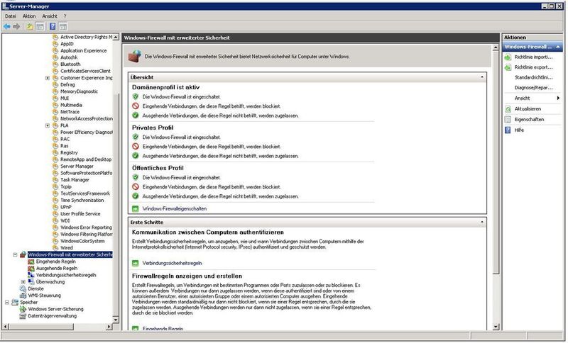 Abbildung 1: Windows Server 2008 ist sofort nach der Installation über eine Firewall gesichert. (Archiv: Vogel Business Media)