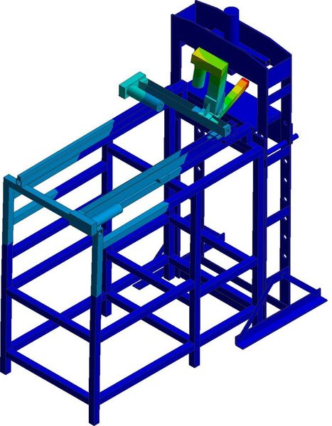Abb. 2 b: Die Abbildung zeigt die vierte Eigenmode der Werkzeugmaschine in Meshparts. Die Ergebnisse stimmen weitgehend überein.  (ISW/Uni Stuttgart)