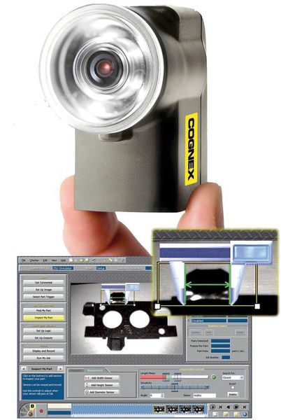 Der neue Vision-Sensor Checker 252 von Cognex übernimmt jetzt zusätzlich mit besonders einfacher Handhabung Aufgaben der Maßhaltigkeit, wie sie bislang Bildverarbeitungssystemen vorbehalten war. (Archiv: Vogel Business Media)