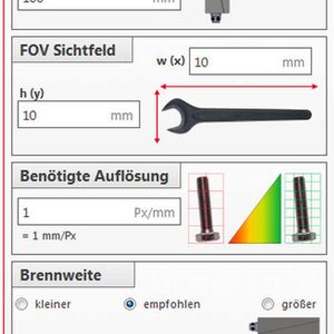 Nach Eingabe von nur wenigen Parametern erhält der Anwender durch das schlanke Programm Vor-schläge für Lösungen mit der passenden Brennweite.