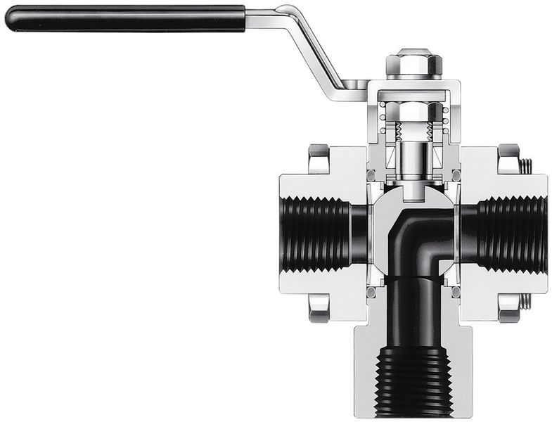 Bei den meisten Ventilen mit mehreren Anschlüssen tritt das Fluid durch einen Eingang ein, kann aber, je nach Position der Betätigungseinrichtung, durch einen von mehreren Ausgängen austreten. (Bild: Swagelok)