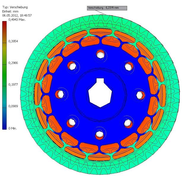 Das Dehnzahnrad 2 in der Vorderansicht. (Maul Konstruktionen)