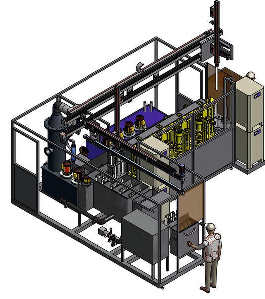 Bild 1: Das vollautomatische Anlagenkonzept für das Selga-Coat-Chrom-Verfahren: Eine solche Anlage wird derzeit im niederländischen Venlo aufgebaut. (Bild: AHC Oberflächentechnik)