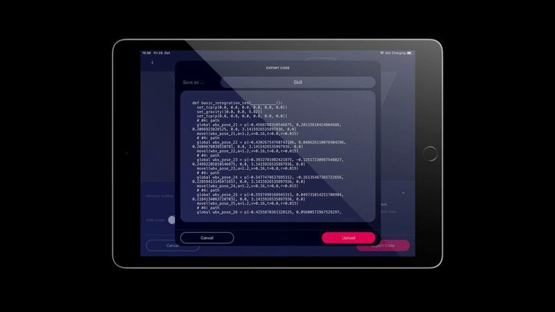Die zum Produkt gehörige iPad-App übersetzt den angelernten Pfad in die jeweilige Roboterprogrammiersprache und exportiert den Code auf den Roboter. (Wandelbots)