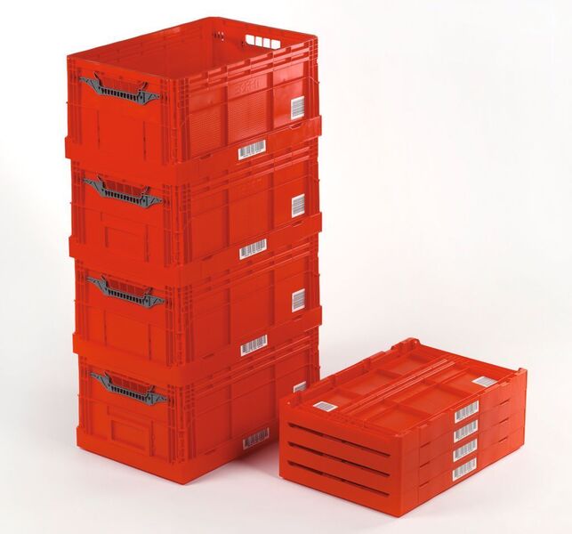 Die Clever-Retail-Box ist in drei 
unterschiedlichen Bodenvarianten 
erhältlich und 
bietet für unterschiedliche AKL-
Anforderungen die passende Geometrie. Der Behälter kann automatisch zusammengelegt werden. Bild: Bekuplast (Archiv: Vogel Business Media)