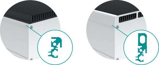 Die Grafik zeigt den Unterschied von aufliegenden Kühlkörpern (li.) und versenkten Kühlkörpern.(Bild:  Richard Wöhr GmbH)