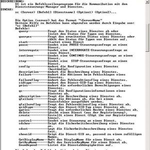 Die Syntax des Dienststeuerungstools SC.exe.
