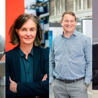 Andreas Keller, Kerstin Hochmüller, Gottfried Sihler und Sven Hofmann (v. l.) disktutieren beim Industrial Benchmark Summit am 29. Oktober die Frage, wie sich deutsche Mittelständer aus der Industrie zukunftsfähig aufstellen können. (Bild: Südkon Kern Gmbh, Marantec GmbH, Foto Christiane, Falkensteg Holding GmbH & Co. KG 
)