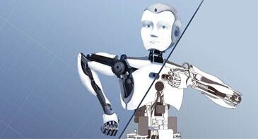 Byrun ist das neuste Projekt des britischen Unternehmens Engineered Arts. Ein zur menschlichen Anatomie analoges Bein soll Byrun die Fähigkeit zu gehen, zu laufen, zu springen und zu hüpfen geben. (Bild: Maplesoft)