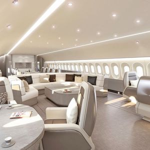 Lounge der Lüfte: «Visionary Design Concept» für einen grösseren Jet, entwickelt im Design Studio von Jet Aviation Basel.