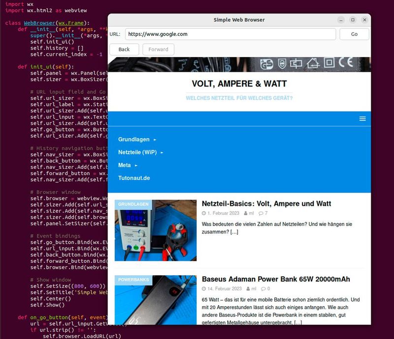 Browser mit Navigation, hier im Mobile-Format