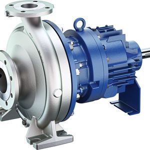 Zu den in der alkalischen Elektrolyse bewährten Pumpen gehört die horizontale Spiralgehäusepumpe mit Magnetkupplung Magnochem, die als Blockausführung oder in Prozessbauweise erhältlich ist.(Bild:  KSB)