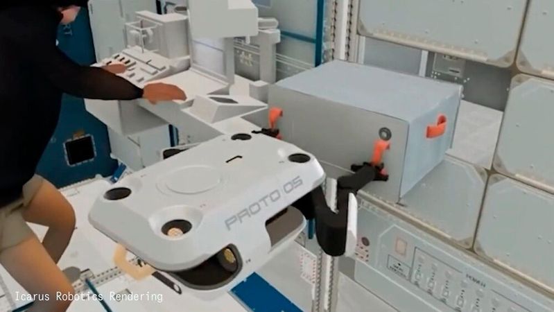 Mission Joyride: The free-flying robot (shown here in the rendering) will relieve the ISS crew of logistics tasks from 2027 with its two mechanical arms.(Image: Icarus Robotics)