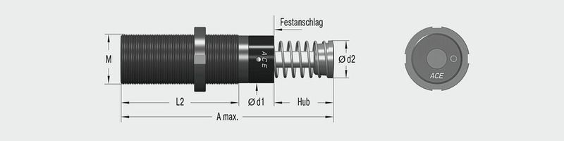 Industriestoßdämpfer von ACE: kompakt, aber leistungsstark mit Rückstellfeder, Drosselbohrungen, Membranspeicher, besonderen Dichtungen und Druckhülsen in Topfform. (Bild: ACE Stoßdämpfer GmbH)