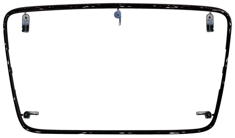 An over 2.5 m-long grille frame for an SUV, which has been painted black. Note the five gates and remaining sprues. (Source: Incoe)