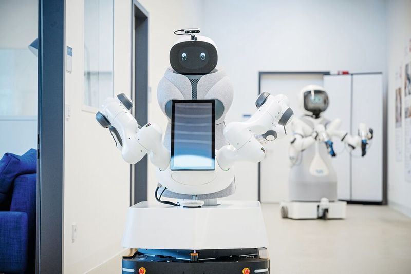 Der neue Assistenzroboter steht künftig im Vordergrund der Forschungen in Garmisch. Im Hintergrund: Der Garmi der ersten Generation. (Bild: Max Merget)