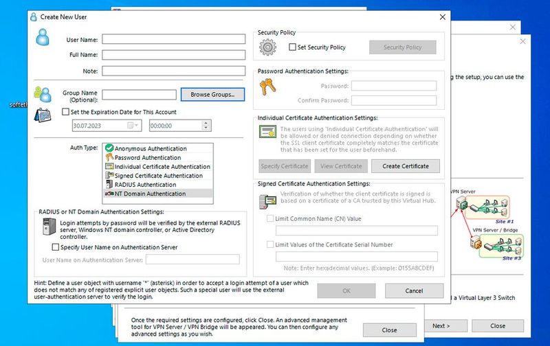 Festlegen der Authentifizierungsinformationen für SoftEther VPN-Server. (Bild: Joos- SoftEther Project (University of Tsukuba))