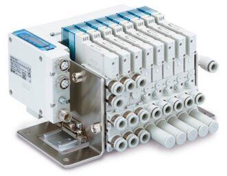 Die ZKJ‑Vakuumeinheit bündelt bis zu 16 Ejektoren in einem Feldbus‑Manifold und unterstützt Profinet, IO‑Link, Ethercat und EtherNet/IP. (Bild:  SMC Deutschland)