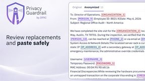 Privacy Guardrail addresses the exact moment when confidential text becomes an AI prompt. (Image:  DFKI)