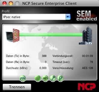 Die VPN-Lösung der Wahl sollte alle Nutzertypen unterstützen, die im Unternehmen vorkommen, zum Beispiel auch Mac-Nutzer, für die ggf. ein eigener VPN-Client benötigt wird. Das Bild zeigt den NCP Enterprise Secure Client für Mac-Nutzer. (NCP)