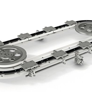 Dynamisch transportieren und genau auf mehrere Stationen positionieren: modular aufgebautes, robustes Ring-Transportsystem «CLTA» von Rollon. (Bild: Rollon)