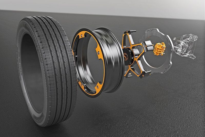 Besonders interessant am New wheel Concept ist die im Rad befestigte Bremsscheibe aus Aluminium. (Continental)