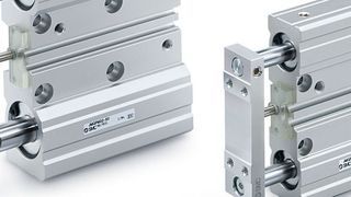Die neuen, kompakten Führungszylinder mit Doppelkolben der Serie JMGP bringen fast 70 % weniger Gewicht als ihre Pendants der Serie MPG auf die Waage und sind in der Höhe und Länge jeweils zwischen 25 und 35 % kompakter. (SMC Deutschland)