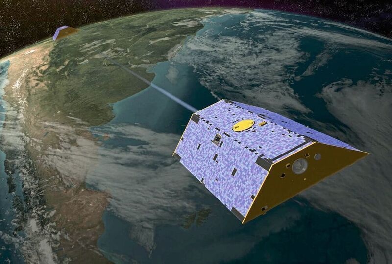 Illustration des Satellitenduos „Grace“ im Orbit (NASA/JPL-Caltech)