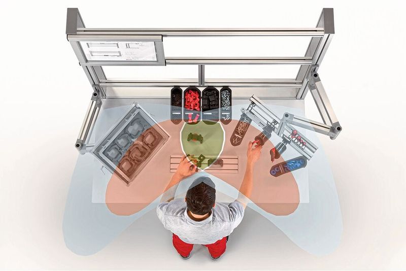 Verhältnisergonomische Lösungen beinhalten weit mehr als verstellbare Arbeitsstühle und höhenverstellbare Arbeitstische. So wirken sich auch Systeme zur Greifraumoptimierung positiv aus, sie werden aber derzeit noch wenig in Bereichen mit manueller Produktion eingesetzt.  (Bild: Item)