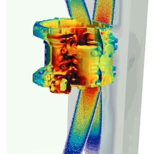 Even though the respective work pieces are not yet available, digital particle simulation with 3D work piece data helps with the design and optimization of complex shot blasting processes. (Source:  Rösler Oberflächentechnik)