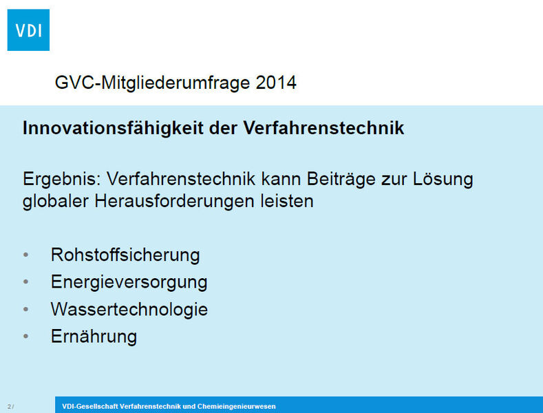 GVC-Mitgliederumfrage 2014: „Innovationsfähigkeit der Verfahrenstechnik“. (Screenshot: VDI-Gesellschaft Verfahrenstechnik und Chemieingenieurwesen)