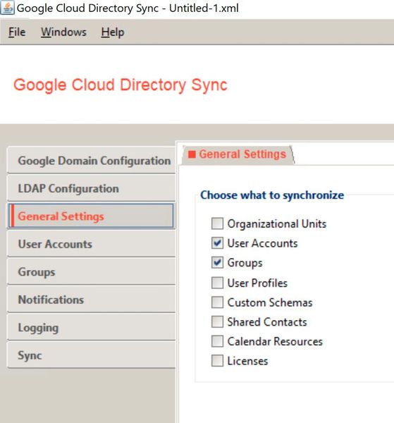 Festlegen der Optionen für die Synchronisierung zwischen lokalen Umgebungen und Google Cloud Directory Sync. (Bild: Joos / Google)