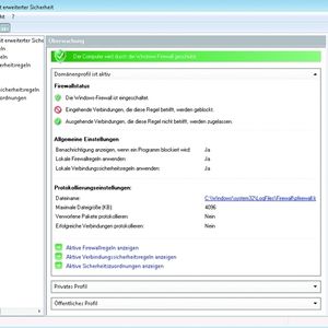 Bild 1: Die Konsole zur Verwaltung der erweiterten Firewall-Sicherheit mit geöffnetem Überwachungsbereich.