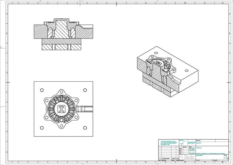 3D-CAD-Zeichnung von Kokille und Bauteil. (Krause-Präzisions-Kokillenguss)