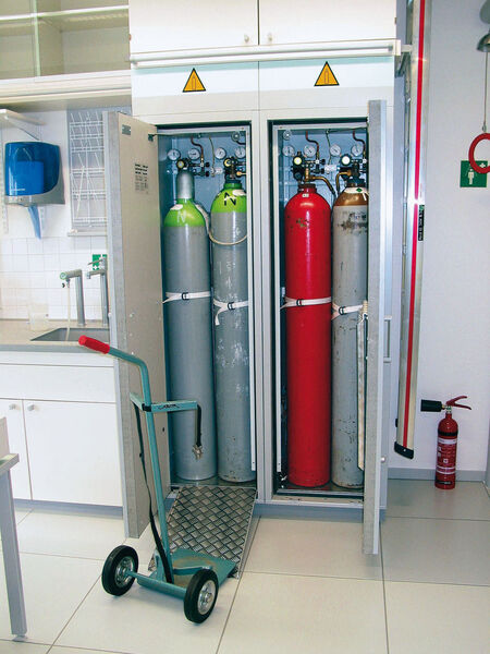 Abb.5: Gasflaschenschrank zur Gasversorgung der
beiden Labors. (Archiv: Vogel Business Media)