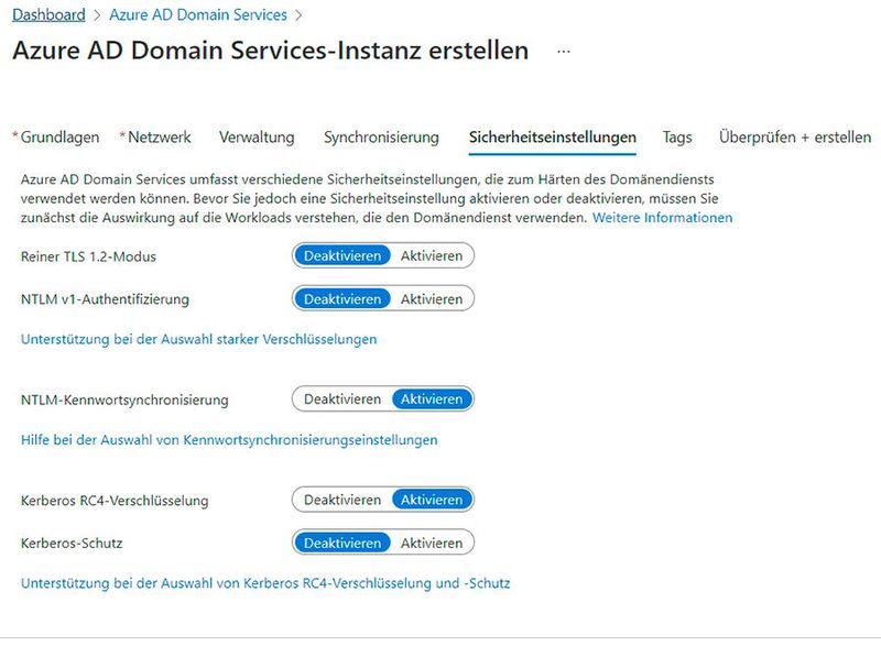 Anpassen der Azure AD Domain-Services-Instanz für den Betrieb mit AWS. (Bild: Joos)