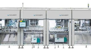 Obwohl TLM-Maschinen Top-Loading-Maschinen sind, werden sie bei Schering als Wrap-Around-Maschinen zur Herstellung von Wallets als Verpackung von Tablettenblistern eingesetzt. Insgesamt setzt sich die Maschine aus acht Teilmaschinen zusammen.  (Bild: Gerhard Schubert)