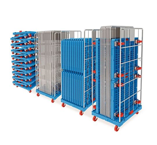 So wenig Platz verbrauchen die volumenreduzierten Rollcontainer von Walther Faltsysteme.(Bild:  Walther)