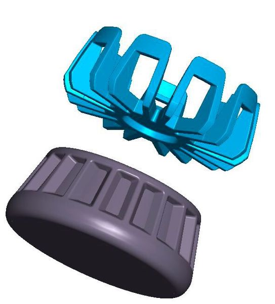 Unten die Kunststoffvariante des Drehstellers, oben die neue, auch noch leichtere, Titanversion. Beim Drucken des Neulings können pro Batch 13.000 Drehsteller gefertigt werden. (Bild: Mimplus Technologies)