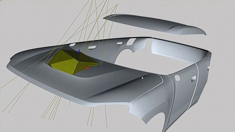 Fields of view, measurement distances, and potential shadowing are analyzed during the planning phase using the CAD model of the car body to achieve high area coverage and reliable robotic paths. (Image:Micro-Epsilon)