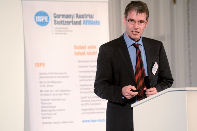 The new chairman of ISPE-DACH, Marcel Staud (Novartis), delivering his welcome address (Picture: Rolf Sopp)
