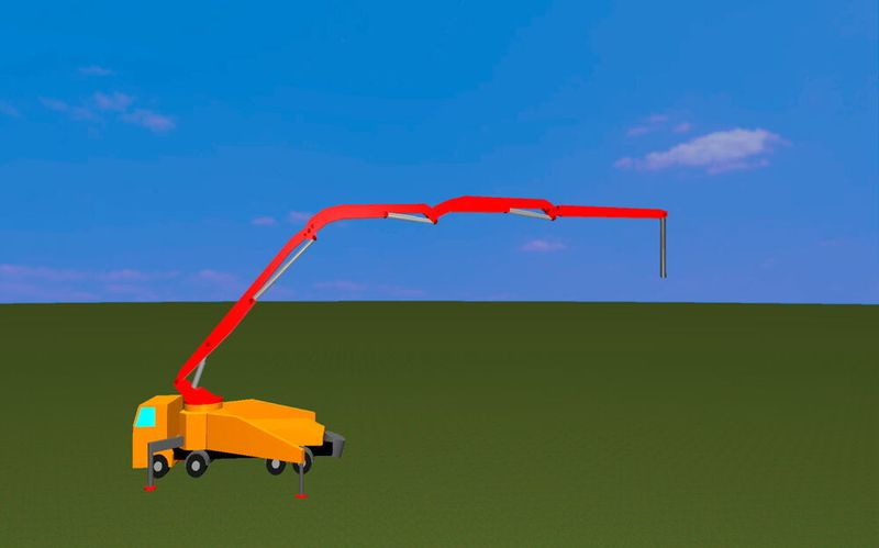 Der digitale Zwilling in der animierten graphischen Darstellung – hier eine Betonpumpe – reagiert auf jedes Signal der Steuereinheit.
 (Fraunhofer ITWM)