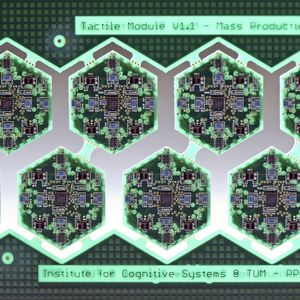 Jeder der sechseckigen Sensormodule ist vollgepackt mit Sensoren, die derzeit Temperatur, Berührung und Beschleunigung messen. Zukünftig werden weitere „Sinne“ hinzukommen wie zum Beispiel die Druckmessung.  Bilder: Andreas Heddergott / TU München